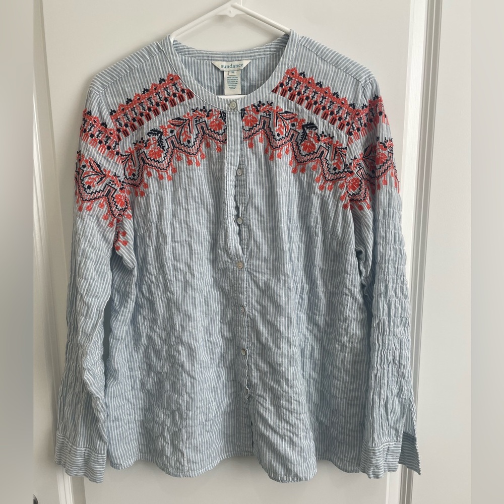 Sundance Button Up Embroidered Pattern Long Sleeve Blouse